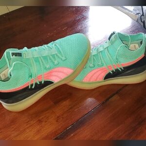 Puma Teal Sneakers with Pink Accents